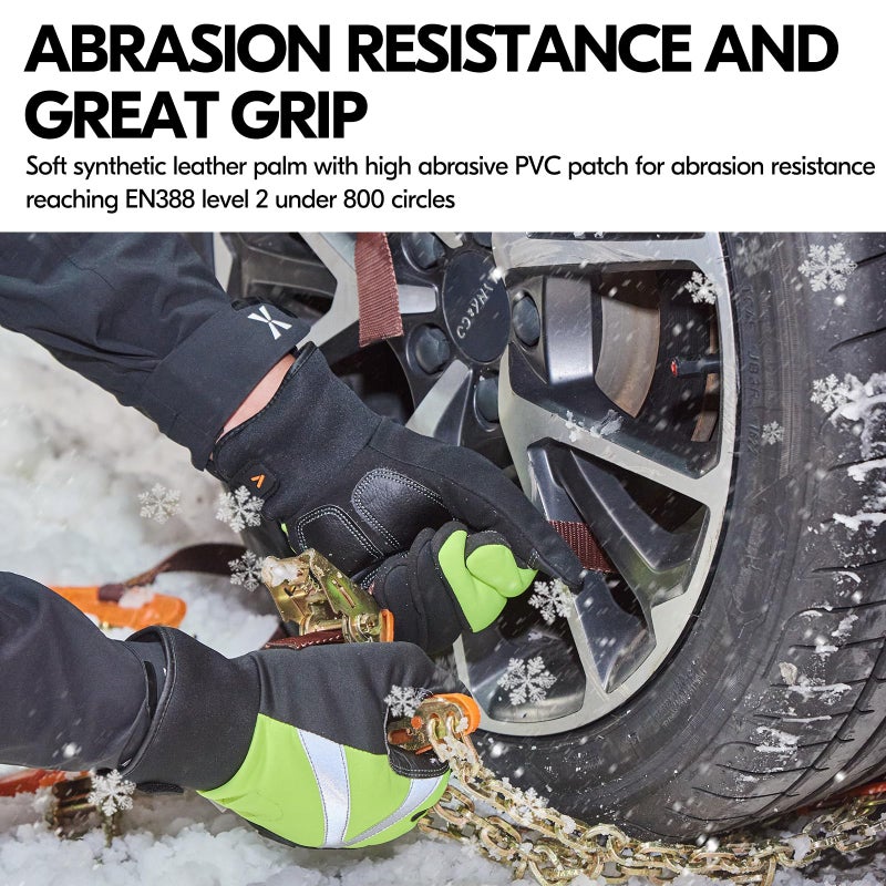 Vgo... 1-Pair -4â„‰ or above 3M Thinsulate C100 Lined High Dexterity Touchscreen Synthetic Leather Winter Warm Work Gloves, Waterproof Insert (Size M, Fluorescent Green, SL8777FW) - Image 4